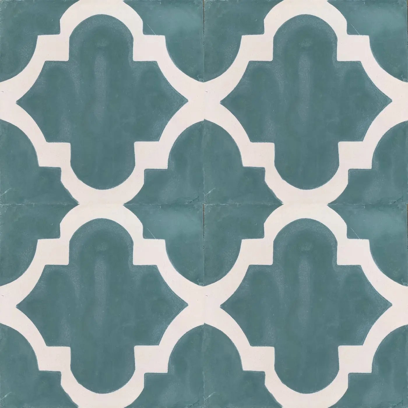 Baldosa hidráulica - Mosaico Alcázar Verde y Blanco en Cuatro