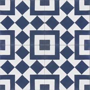 Baldosa hidráulica - Mosaico Alhambra Azul y Blanco en cuatro