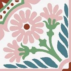 Baldosa hidráulica - Mosaico Floral Antique Floral Verde y Rosa en detalle