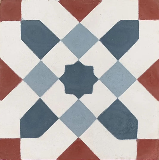 Baldosa hidráulica - Mosaico Córdoba Rojo y Azul