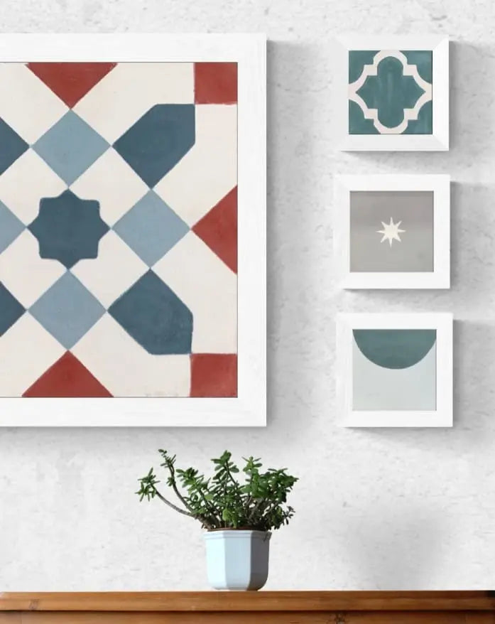 Baldosa hidráulica - Mosaico Córdoba Rojo y Azul Cuadro