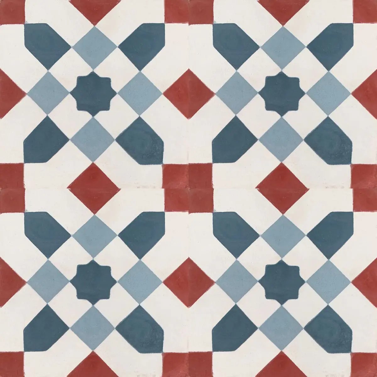 Baldosa hidráulica - Mosaico Córdoba Rojo y Azul en cuatro