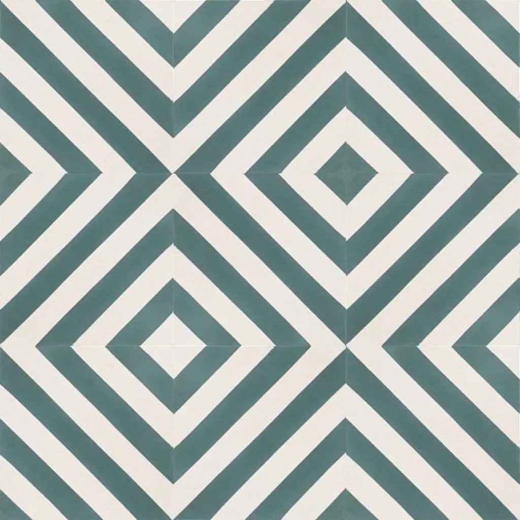 Baldosa hidráulica - Mosaico Diagonal Verde y Blanco en nueve