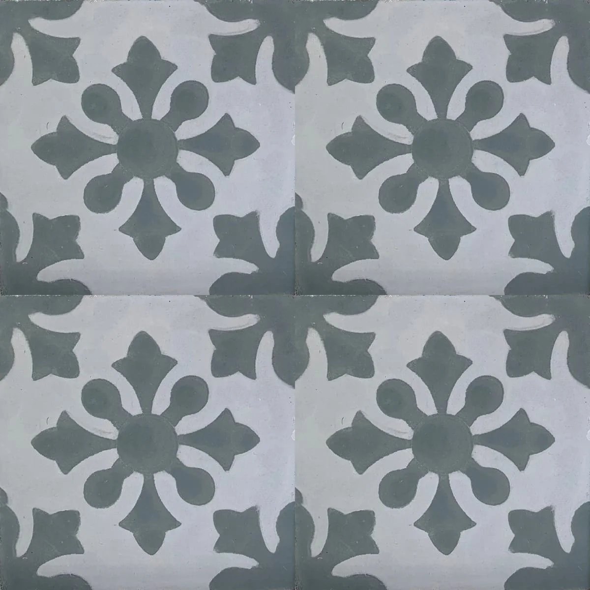 Baldosa hidráulica - Mosaico Flor Gris en cuatro