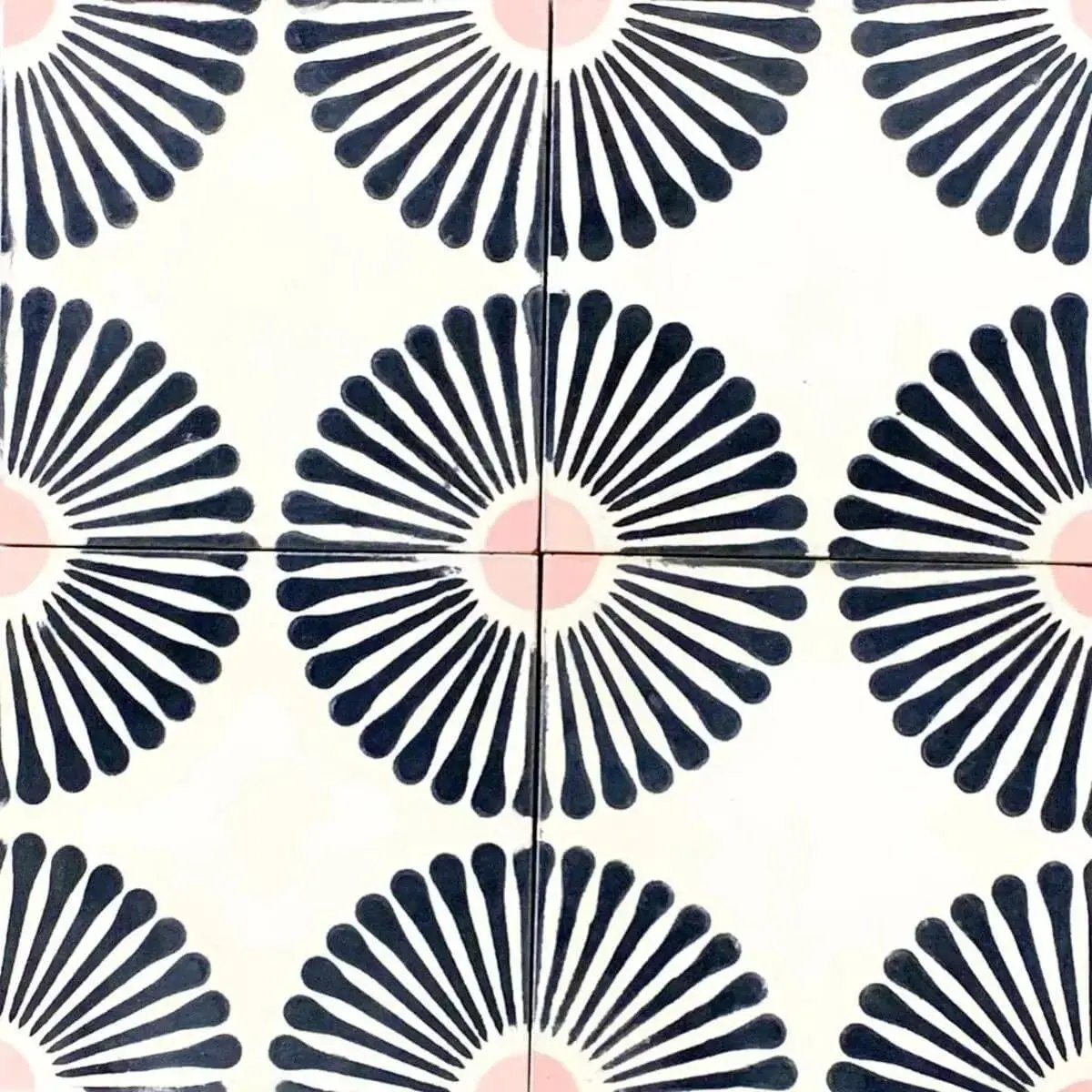 Baldosa hidráulica - Mosaico Gaudí Rosa y Negro en cuatro