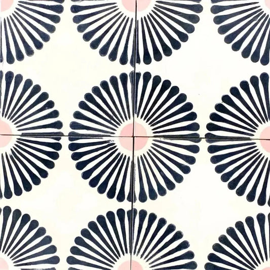 Baldosa hidráulica - Mosaico Gaudí Rosa y Negro en cuatro