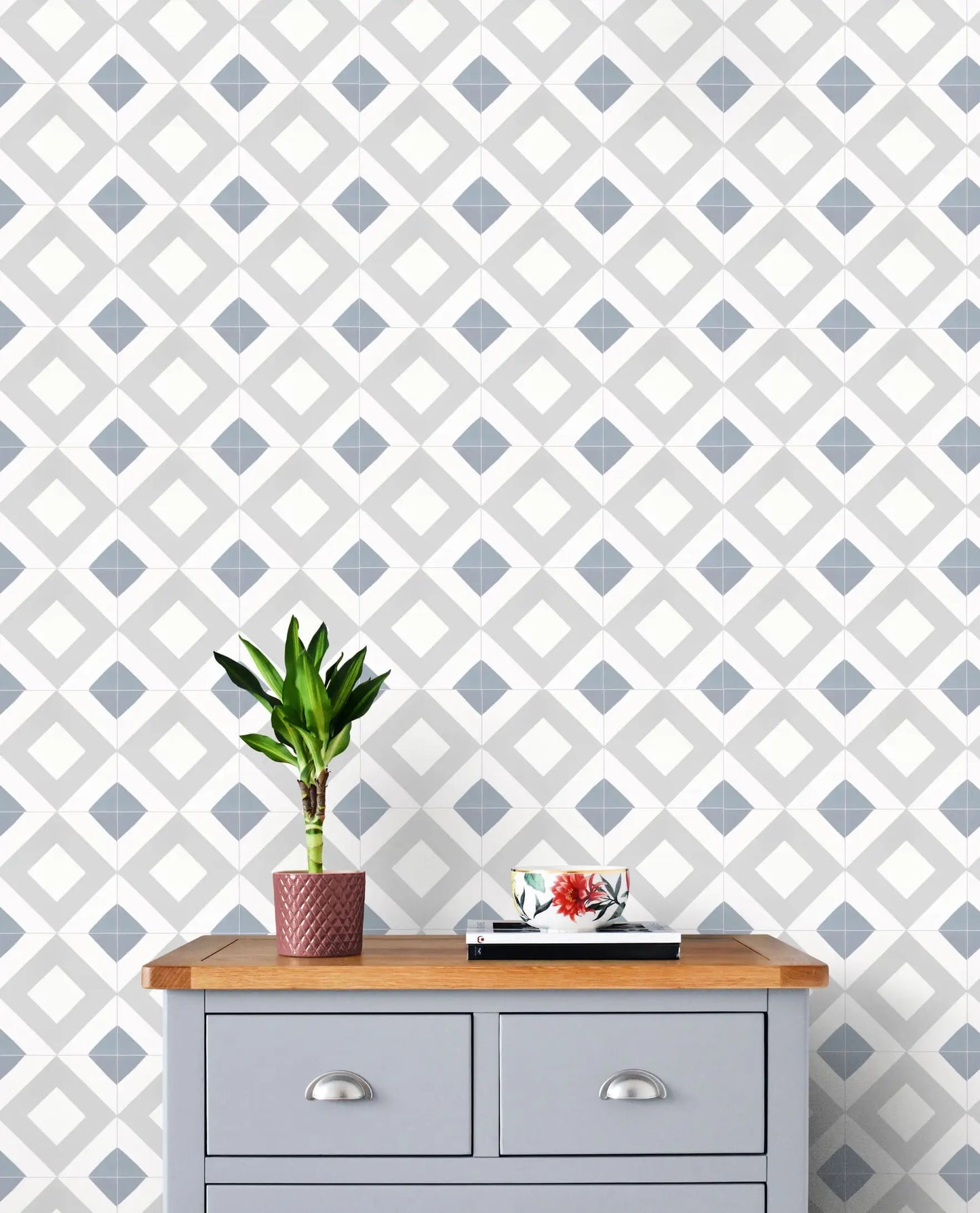 Baldosa hidráulica - Mosaico Giz Gris y Blanco en Pared
