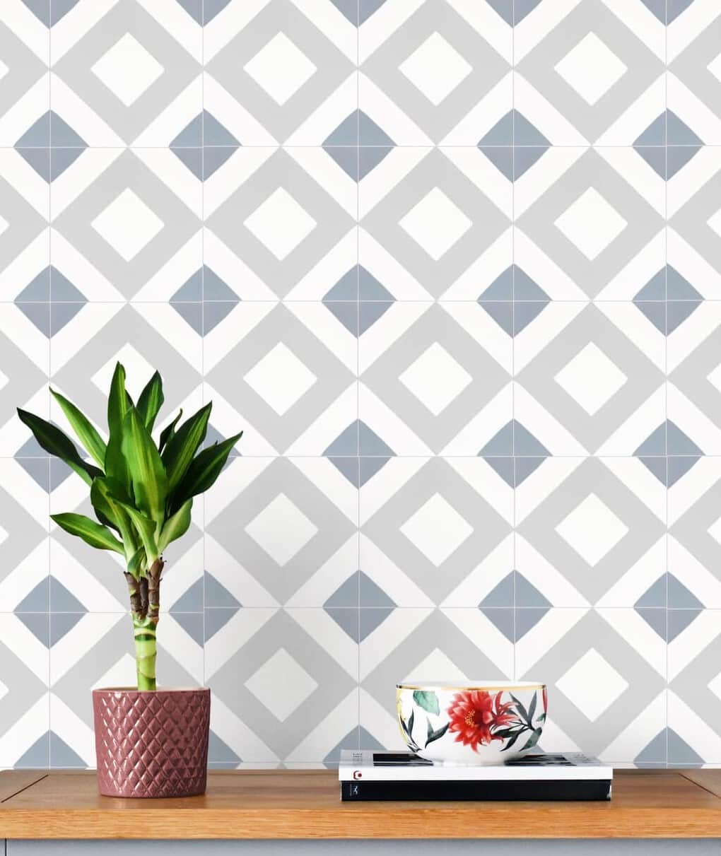 Baldosa hidráulica - Mosaico Giz Gris y Blanco en Pared