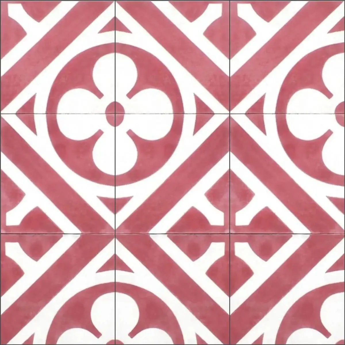 Baldosa hidráulica - Mosaico Gotico Rojo y Blanco en Nueve