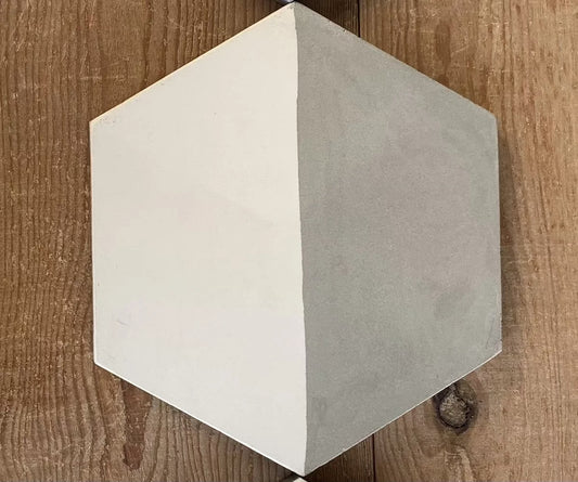 Baldosa hidráulica - Mosaico Hexagonal Contraste Gris y Blanco