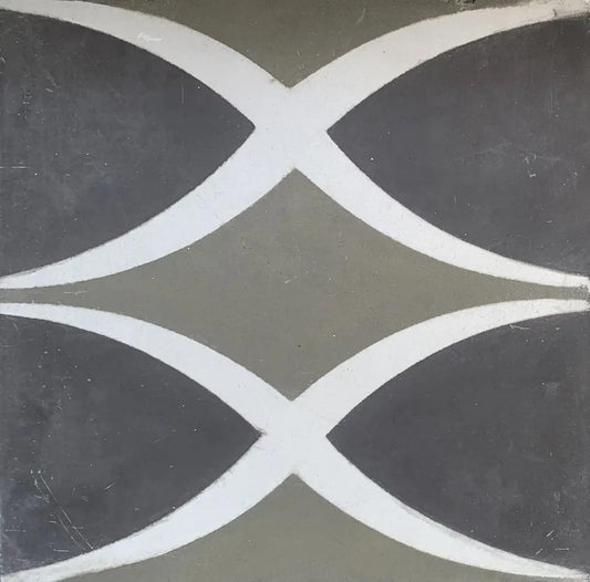 Baldosa hidráulica - Mosaico Lazos Gris, Verde y Blanco