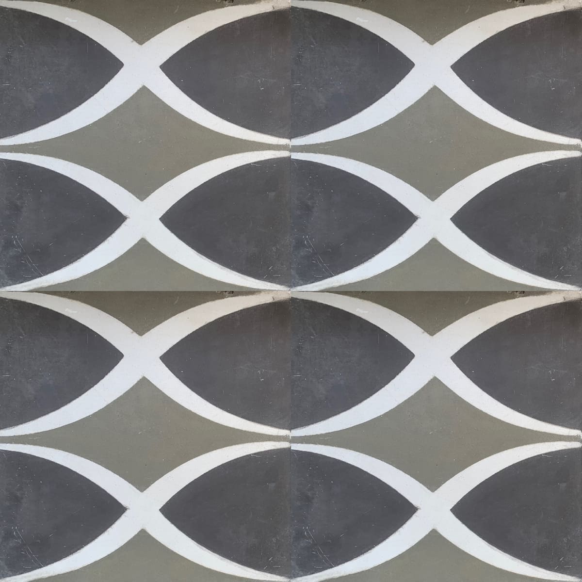 Baldosa hidráulica - Mosaico Lazos Gris, Verde y Blanco en cuatro