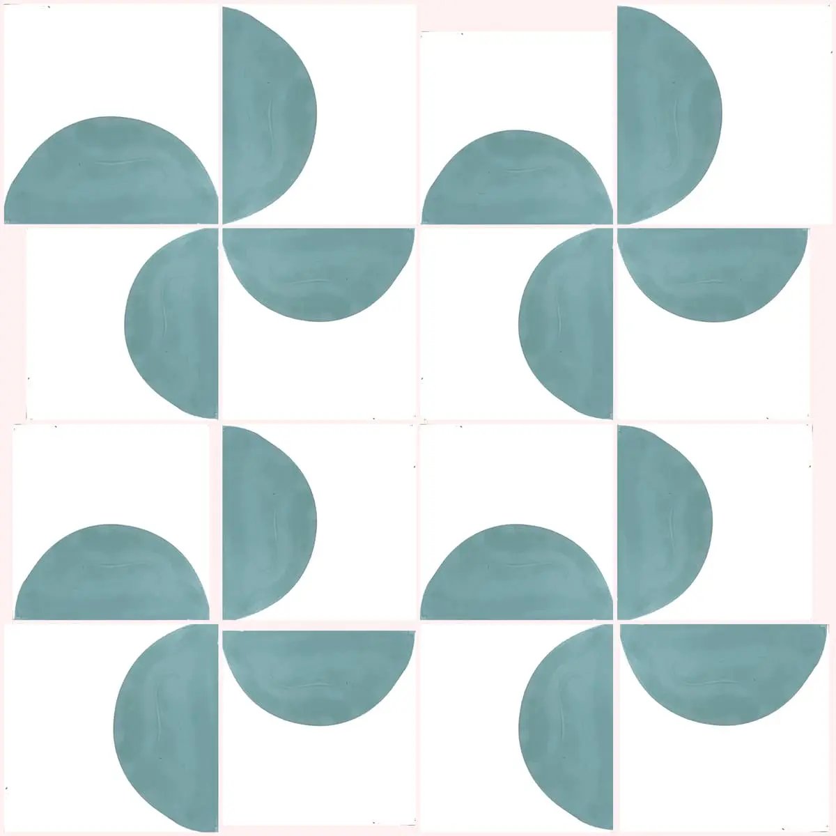 Baldosa hidráulica - Mosaico Semicírculo Verde y Blanco Flor