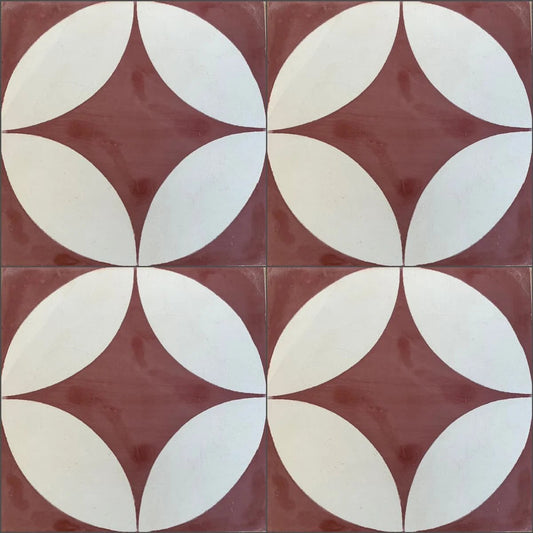 Baldosa hidráulica - Mosaico Hidráulico Sevilla Rojo y Blanco en cuatro