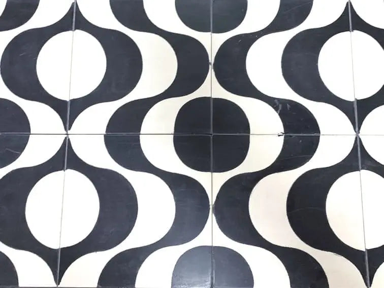 Baldosa hidráulica - Mosaico Sines Negro y Blanco