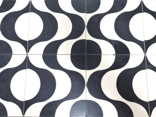 Baldosa hidráulica - Mosaico Sines Negro y Blanco