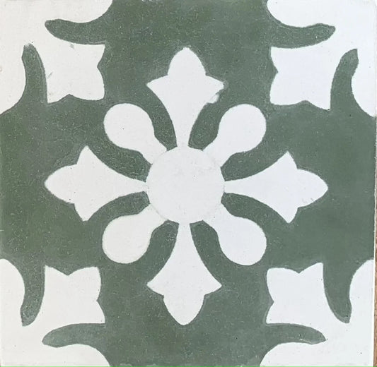 Baldosa hidráulica - Mosaico Flor Verde y Blanco