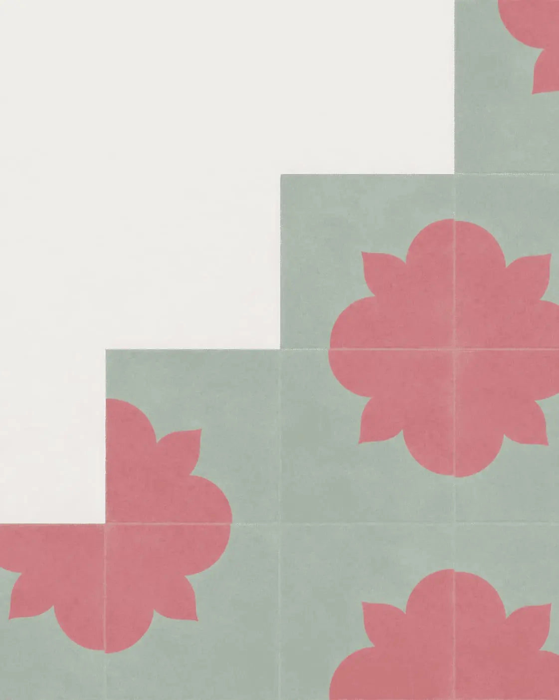 Baldosa Hidráulica 06 - Mosaico Floral Verde y Rosa | DLM Mosaico