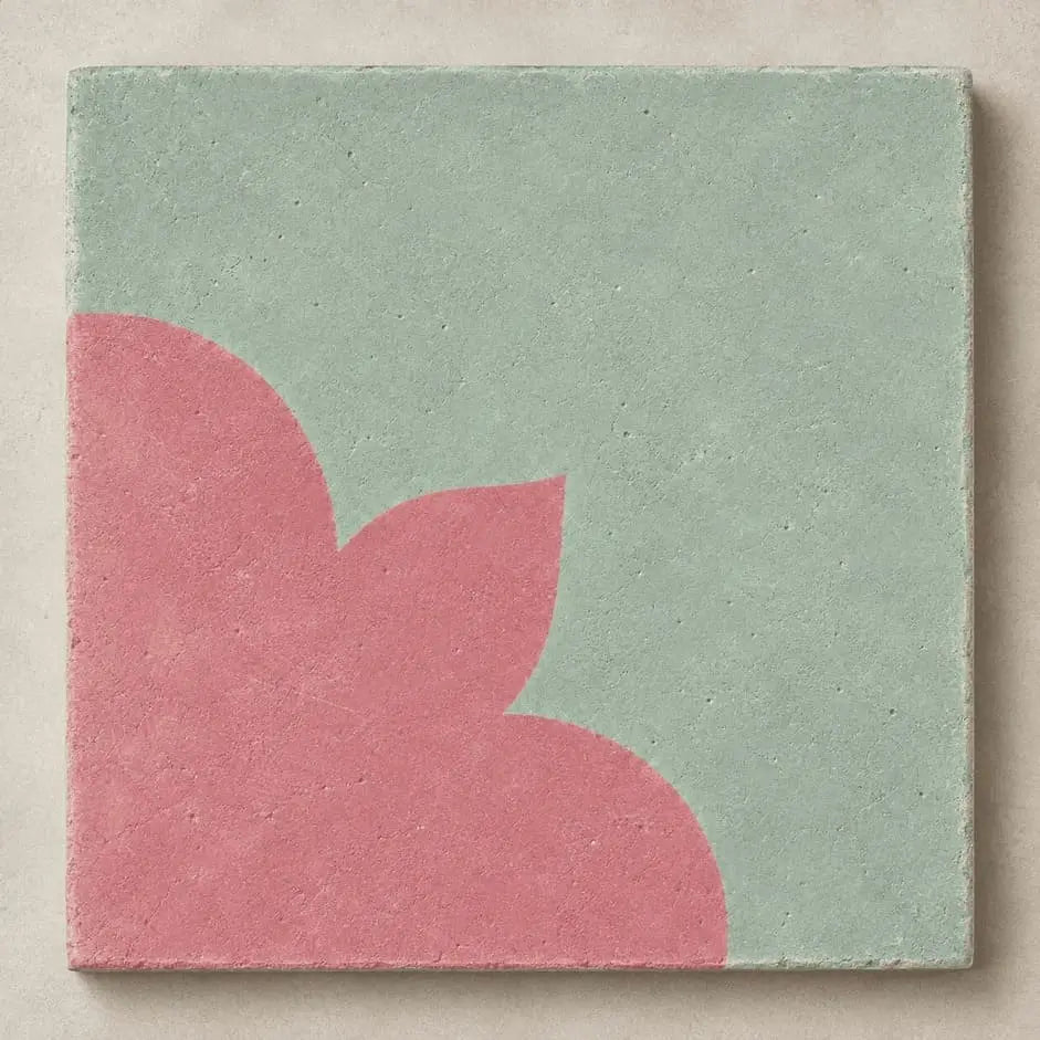 Baldosa Hidráulica 06 - Mosaico Floral Verde y Rosa | DLM Mosaico