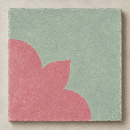 Baldosa Hidráulica 06 - Mosaico Floral Verde y Rosa | DLM Mosaico