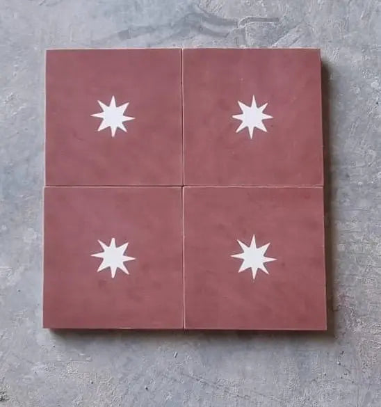 Baldosa hidráulica - Mosaico Burdeos y Beige - Estrella