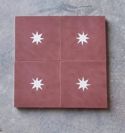 Baldosa hidráulica - Mosaico Burdeos y Beige - Estrella