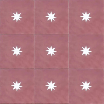 Baldosa hidráulica - Mosaico Burdeos y Beige - Estrellas geométricas