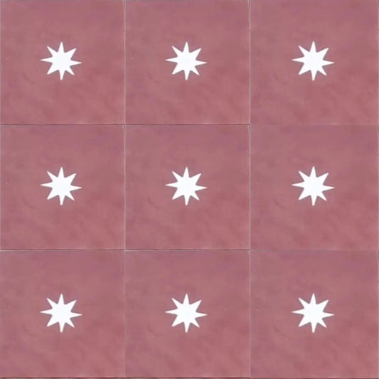 Baldosa hidráulica - Mosaico Burdeos y Beige - Estrellas geométricas