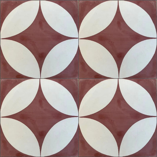 Baldosa hidráulica - Mosaico Hidráulico Sevilla Rojo y Blanco en cuatro